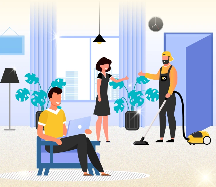 customer and cleaners satisfied with clean house